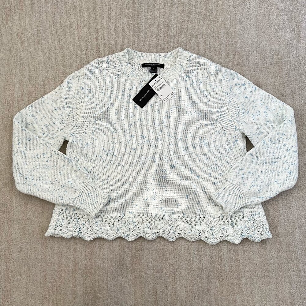 NWT French Connection Nevanna Scallop Hem Cotton Crewneck Sweater M